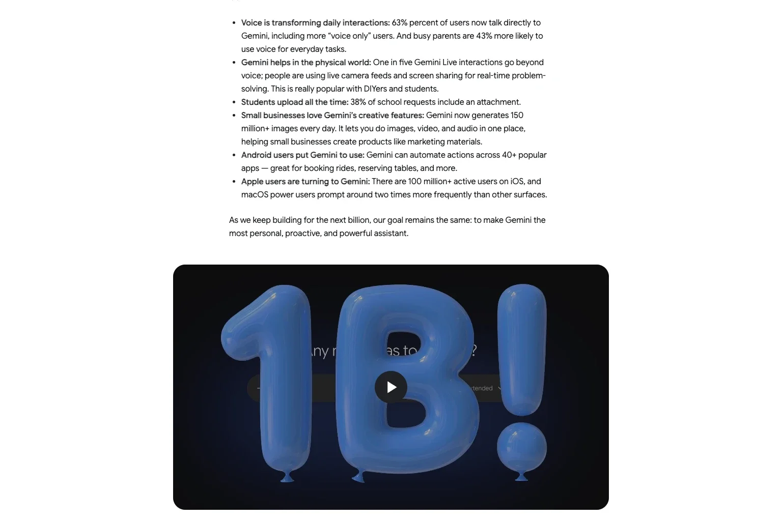 Gemini App Passes 1 Billion Monthly Users, Google Calls It Its Fastest-Growing Product