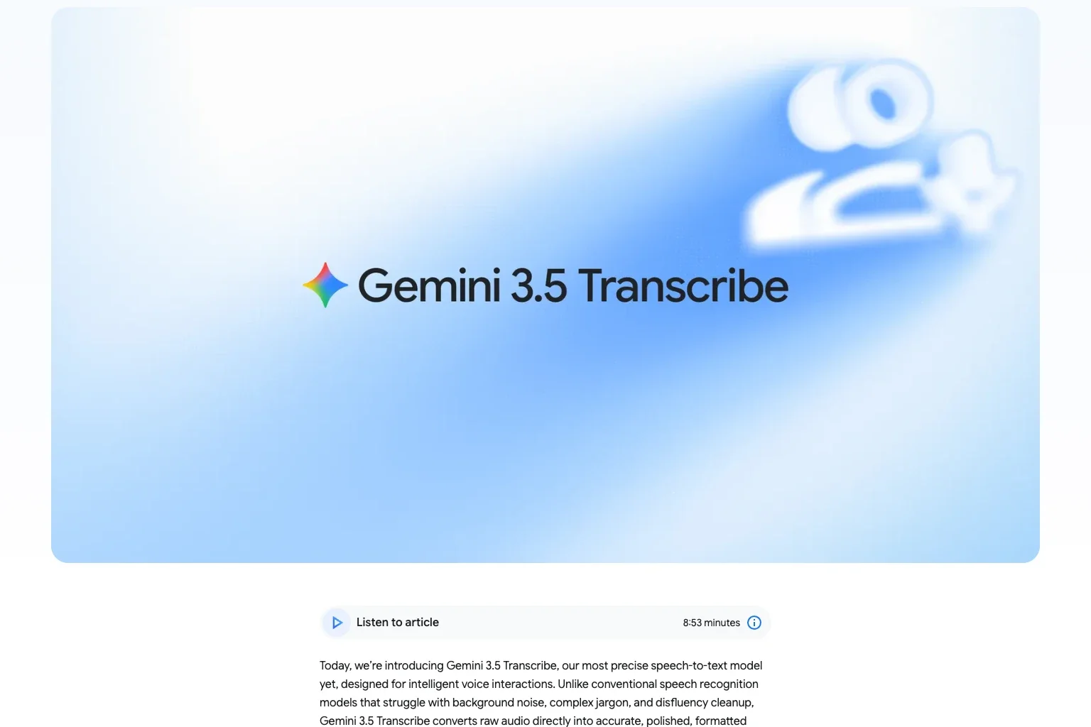 Gemini 3.5 Transcribe Enters Public Preview: Separate APIs for Live Streaming and Recorded Audio