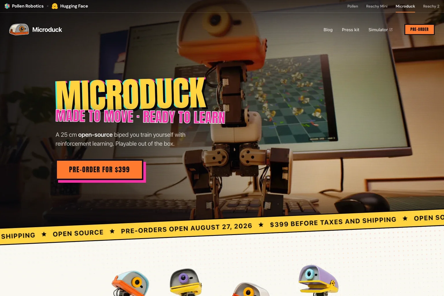 Pollen Robotics Opens Preorders for Microduck, a $399 Open-Source Biped Robot