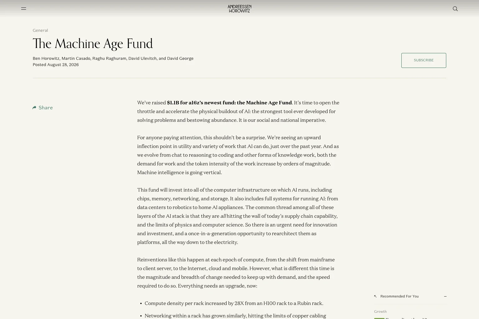 a16z Raises $1.1B for the Machine Age Fund, Targeting AI's Physical Infrastructure