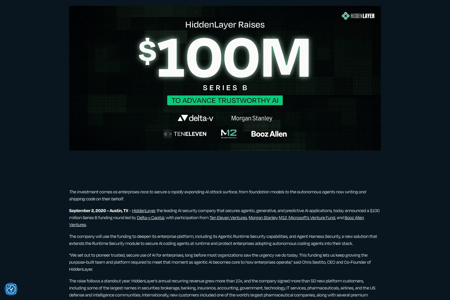 HiddenLayer Raises $100M Series B for AI Security as ARR Grows 10x