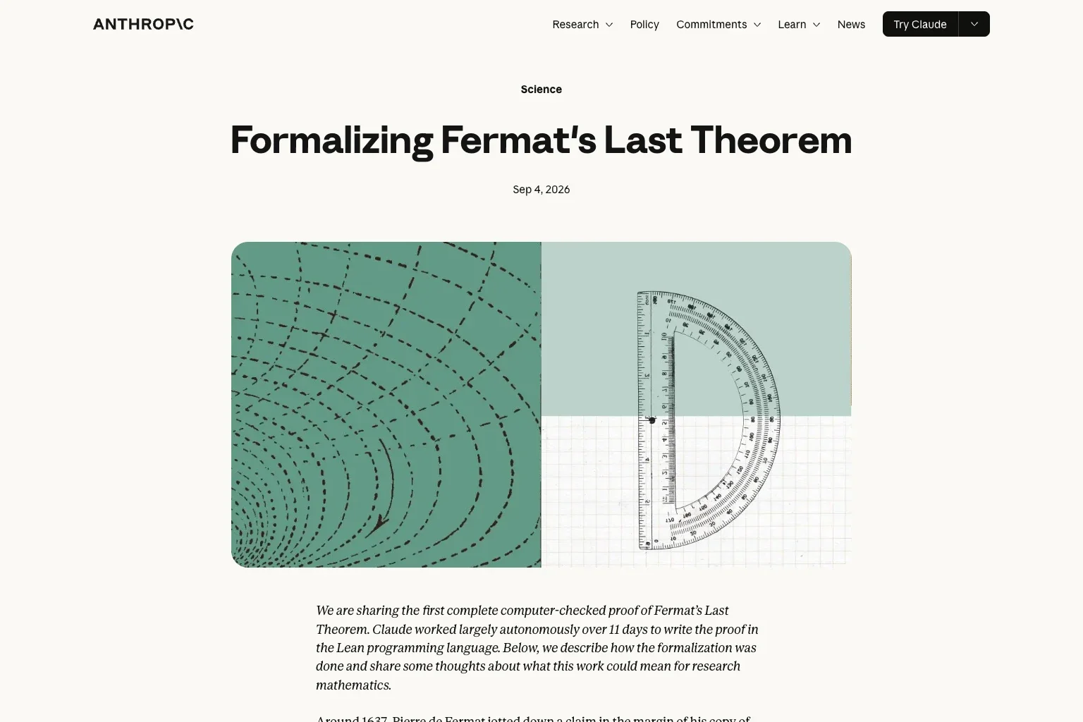 Claude Formalized Fermat's Last Theorem in Lean in 11 Days, Anthropic Says