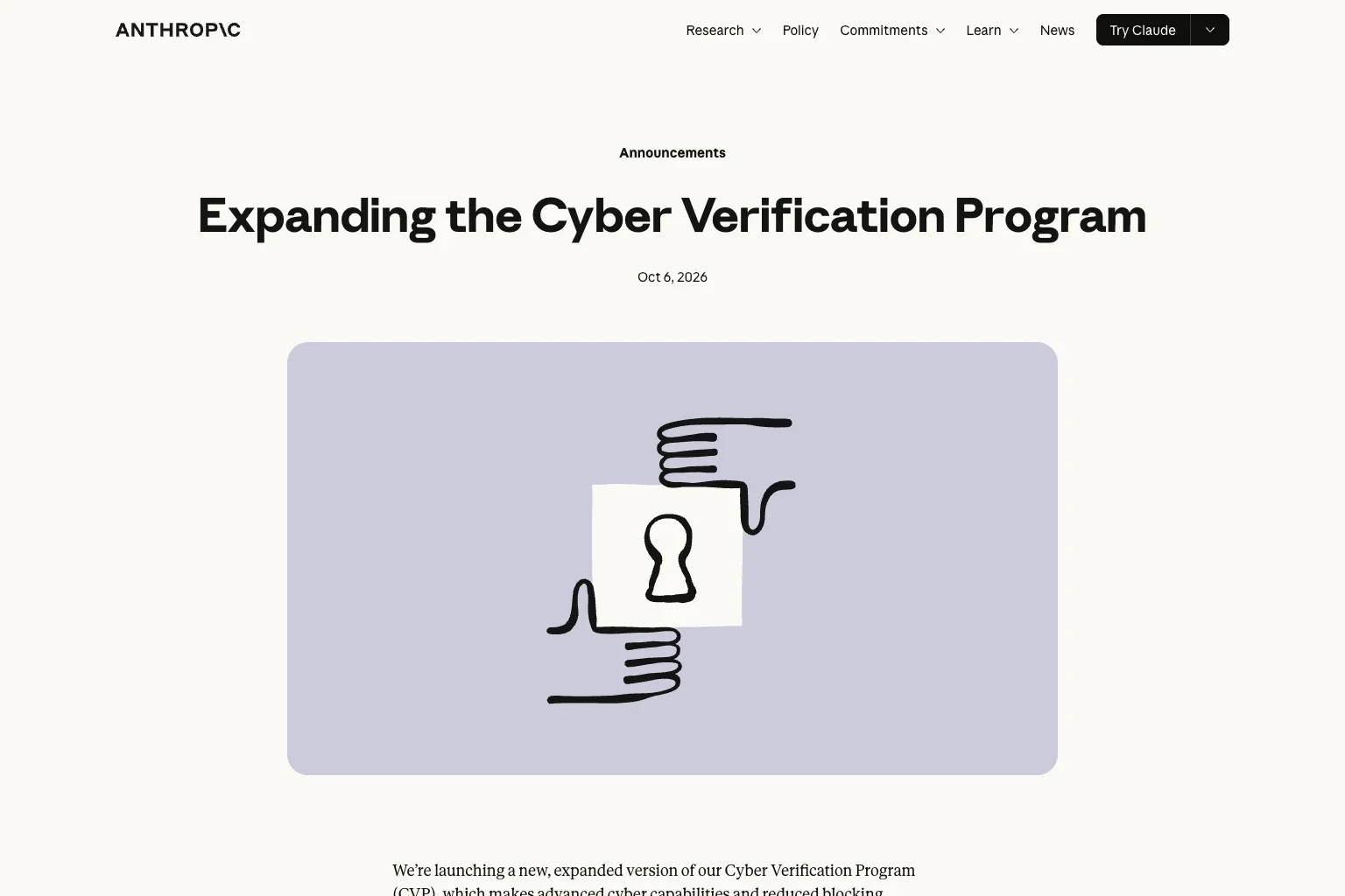 Anthropic Splits the Cyber Verification Program into Three Tiers and Folds In Project Glasswing
