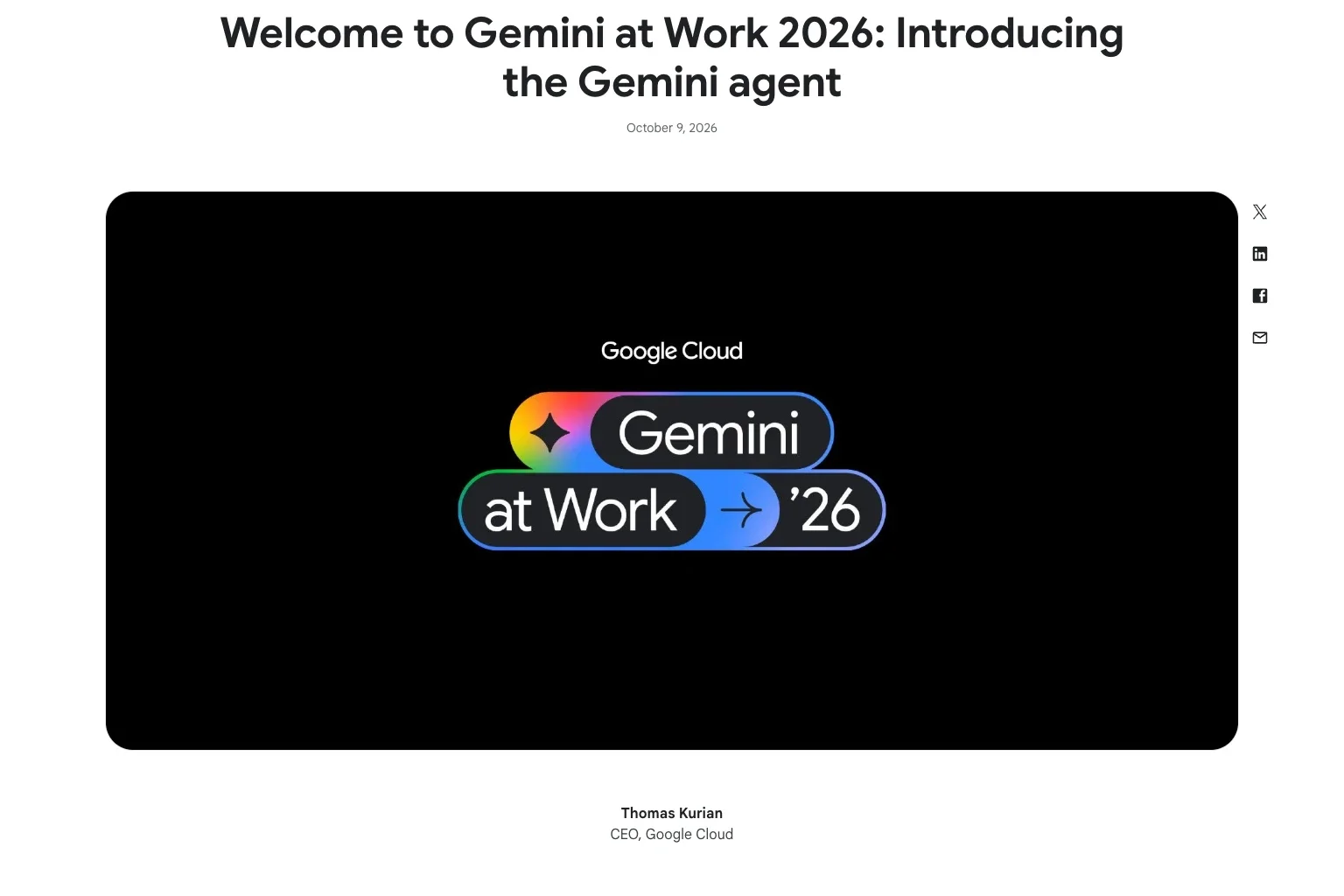 Google Unveils Gemini agent, a Single Agent for Work - Claude Among the Model Options, Pricing and Launch Timing Not Disclosed