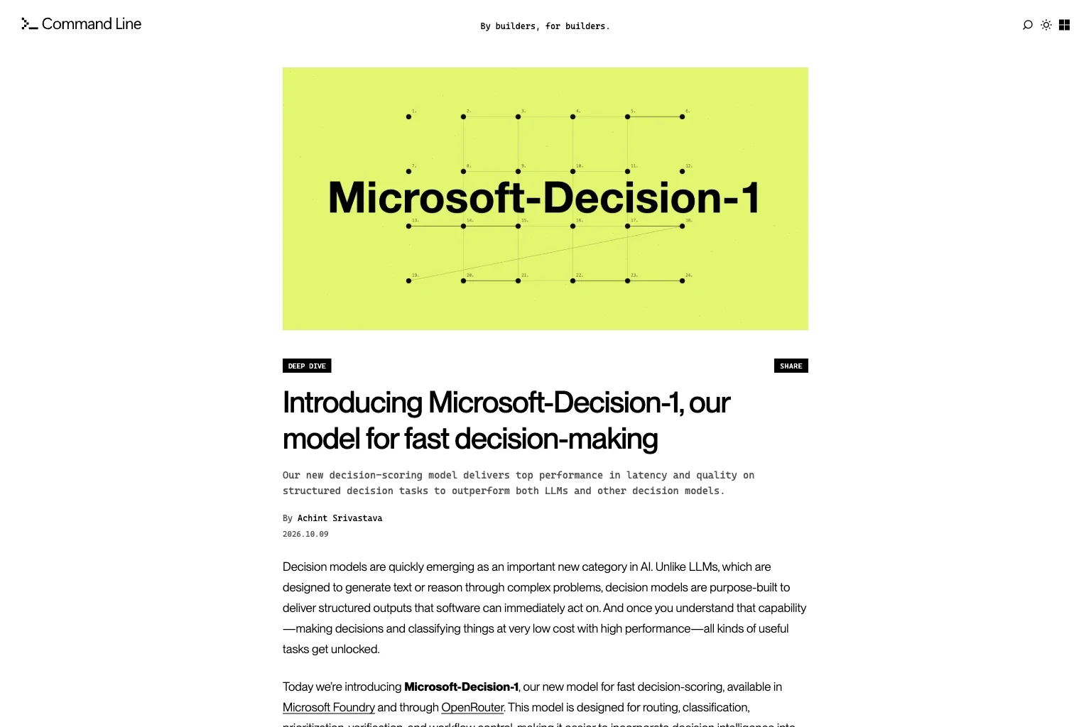 Microsoft Releases Microsoft-Decision-1, a Judgment Model That Writes No Text - $0.042 per Million Input Tokens, Output Free